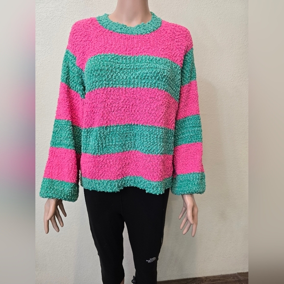 Pink Lily Women's Green/pink Soft Knit Sweater - Size Small Cozy Party - Picture 1 of 9